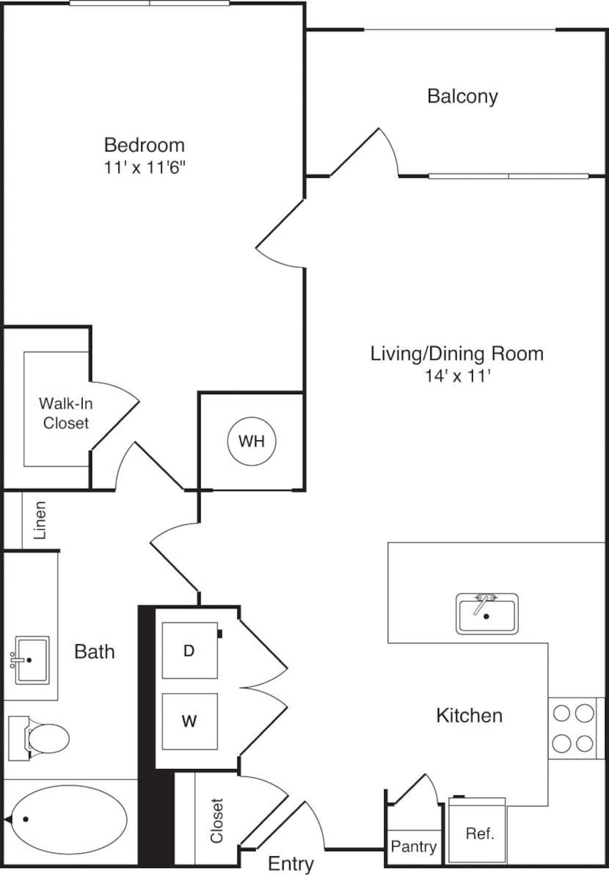 Floorplan diagram for The Ohio, showing 1 bedroom