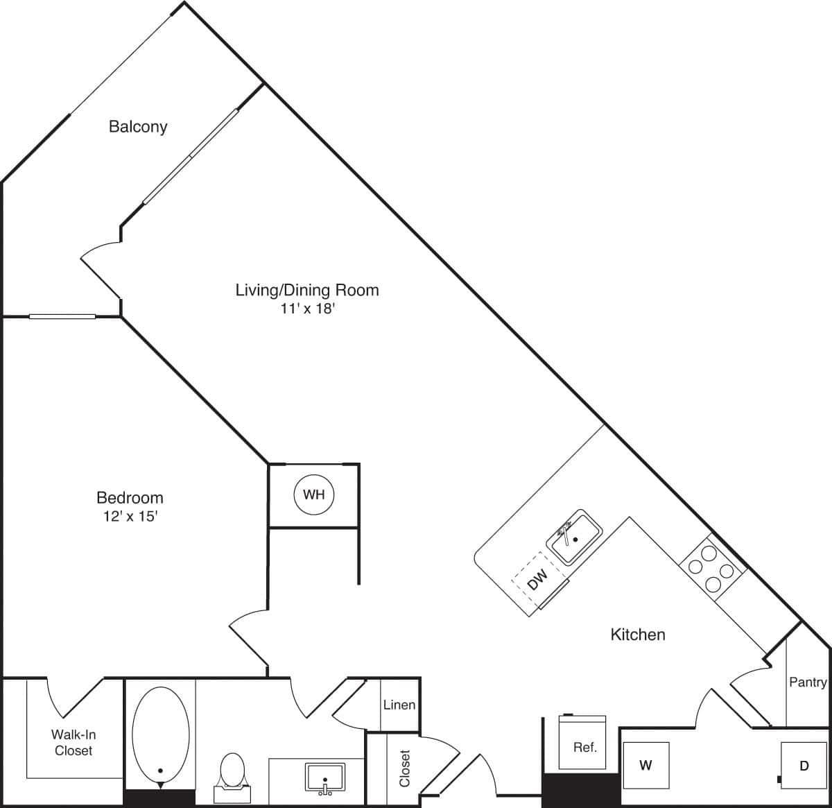 Floorplan diagram for The Preseton, showing 1 bedroom