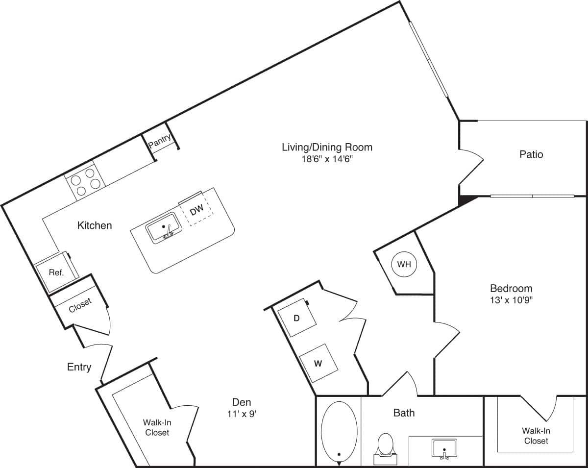 Floorplan diagram for The Rolater, showing 1 bedroom