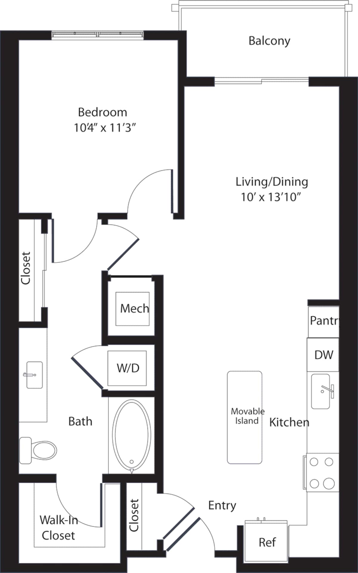 Floorplan diagram for Manhattan, showing 1 bedroom