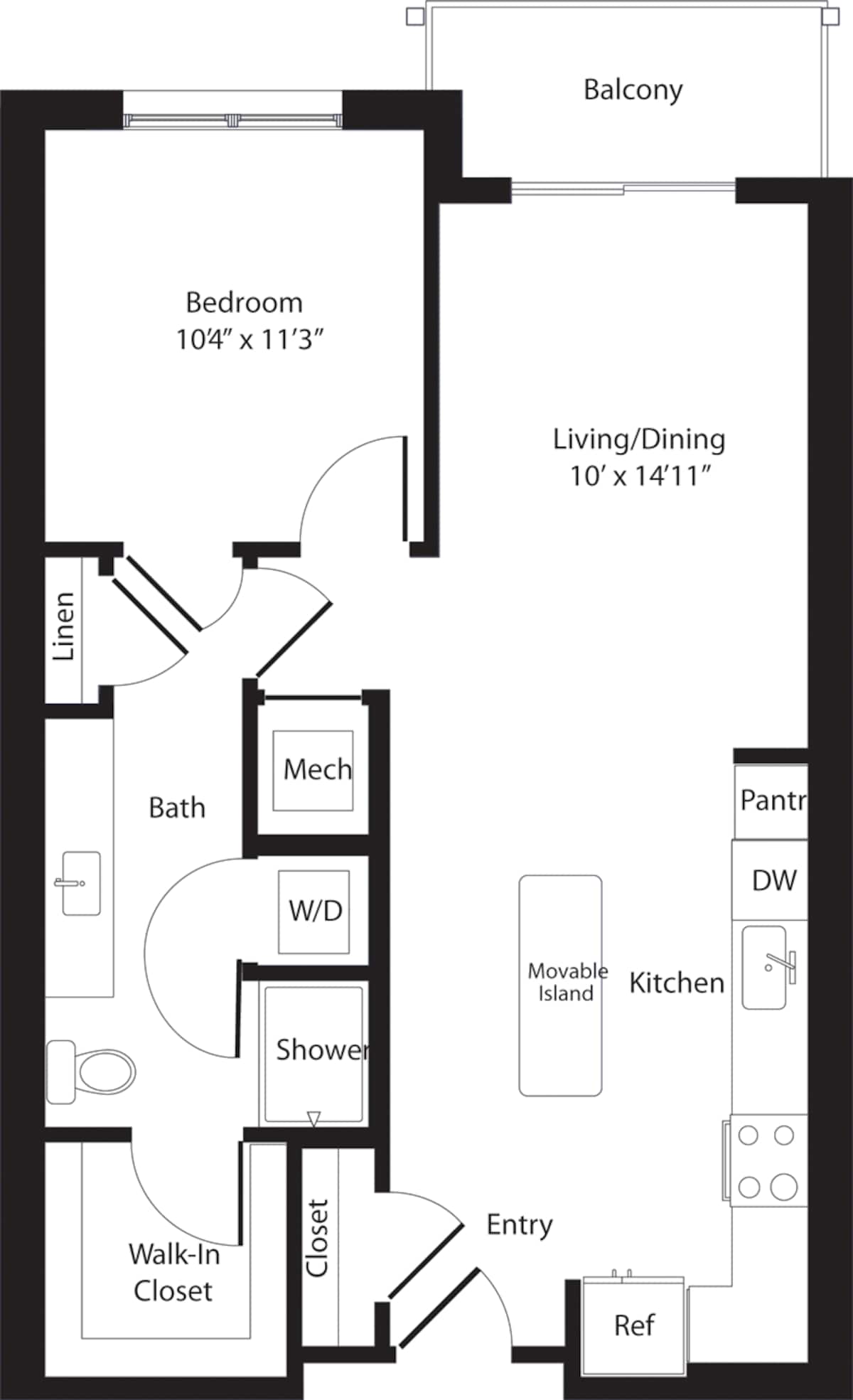 Floorplan diagram for Sazerac, showing 1 bedroom