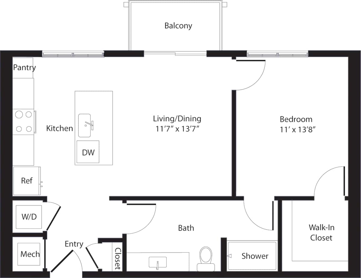 Floorplan diagram for Greyhound, showing 1 bedroom