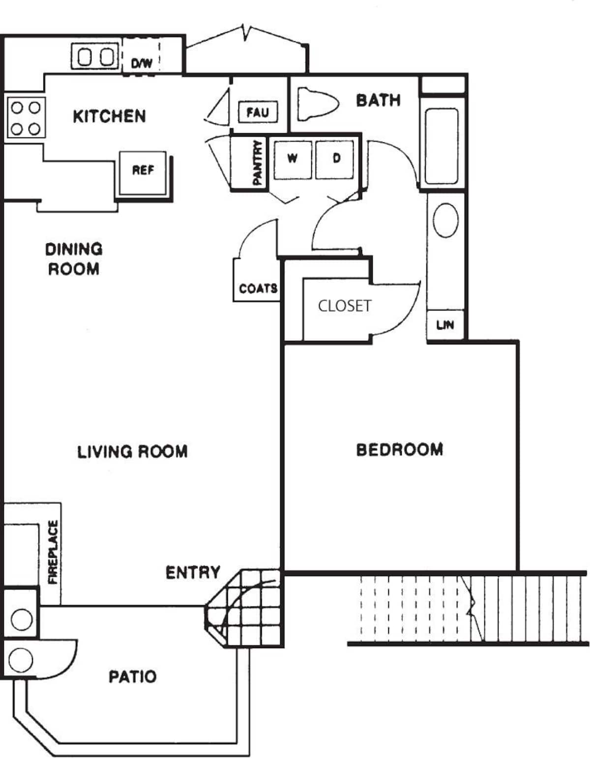 Floorplan diagram for Model 1A, showing 1 bedroom