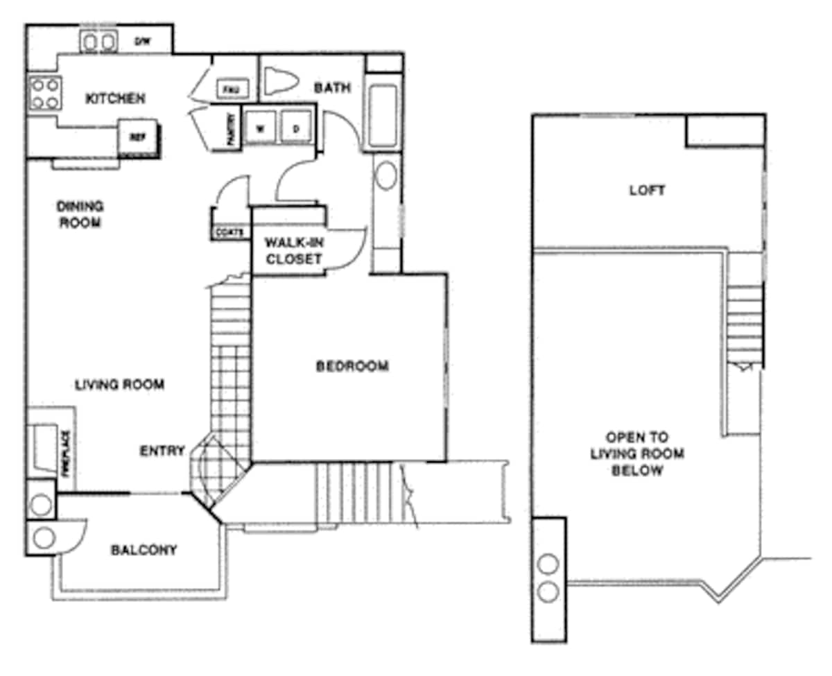 Floorplan diagram for Model 1D  Loft, showing 1 bedroom
