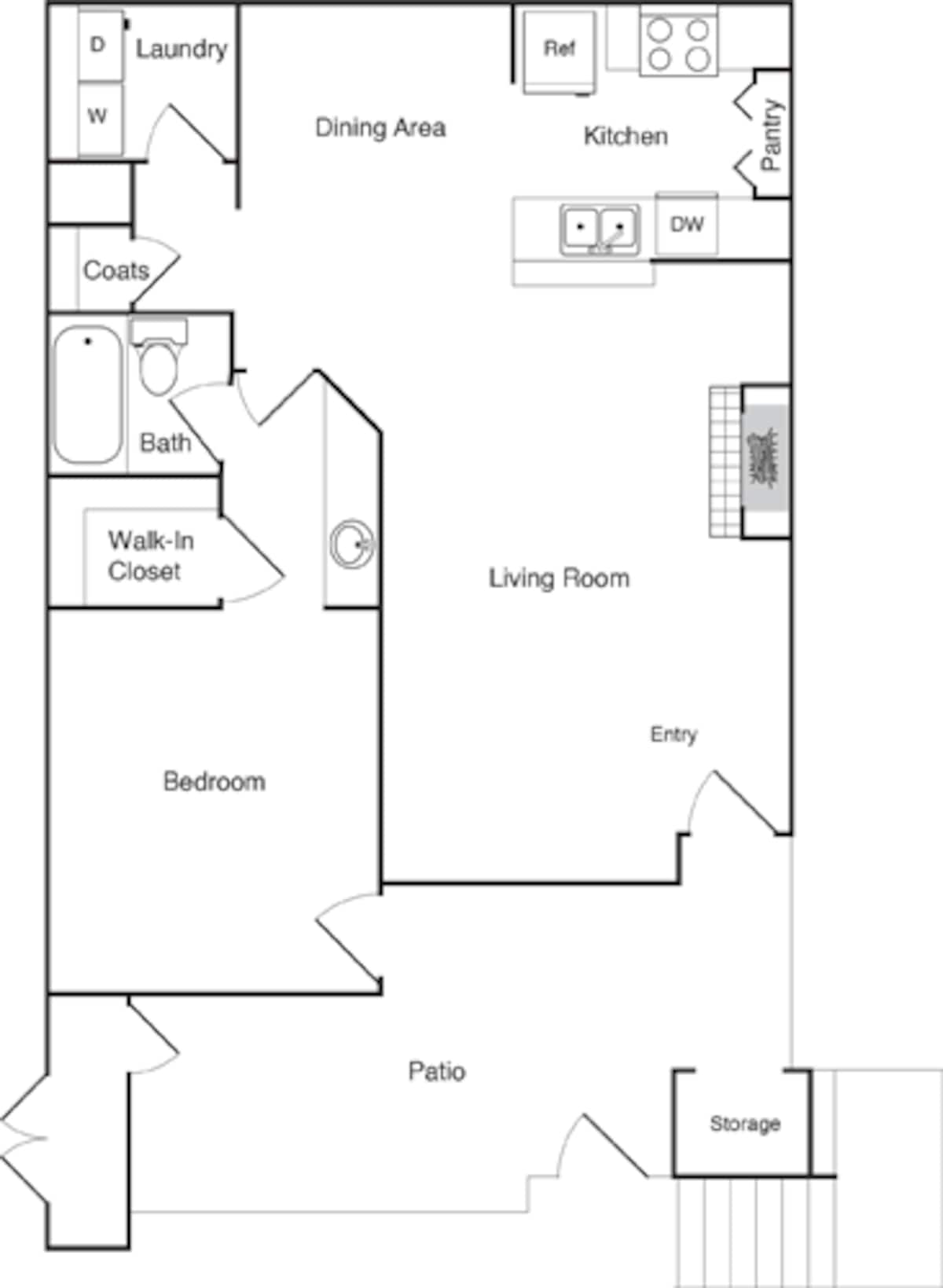 Floorplan diagram for Model 1C, showing 1 bedroom