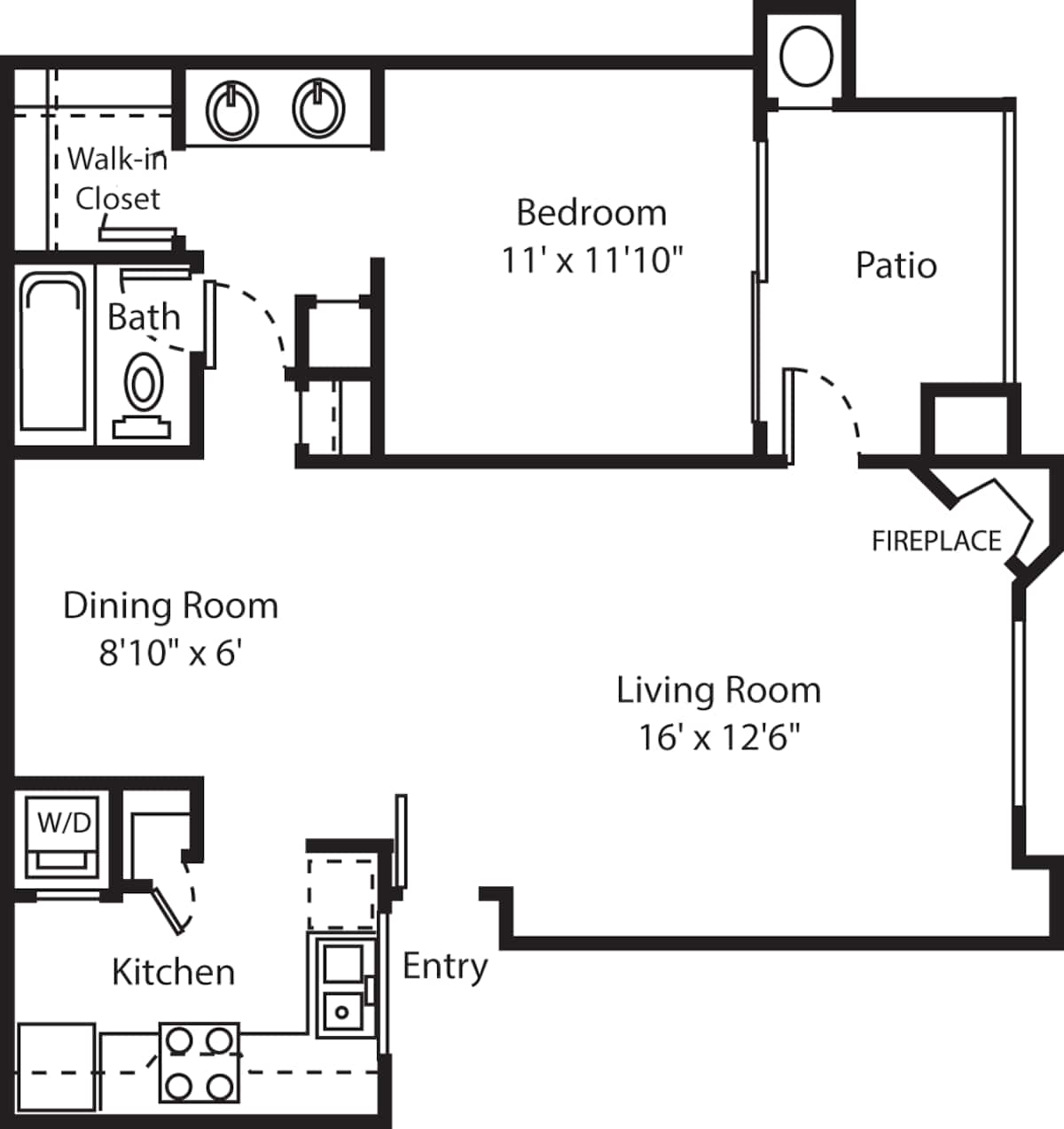 Floorplan diagram for Pienza, showing 1 bedroom