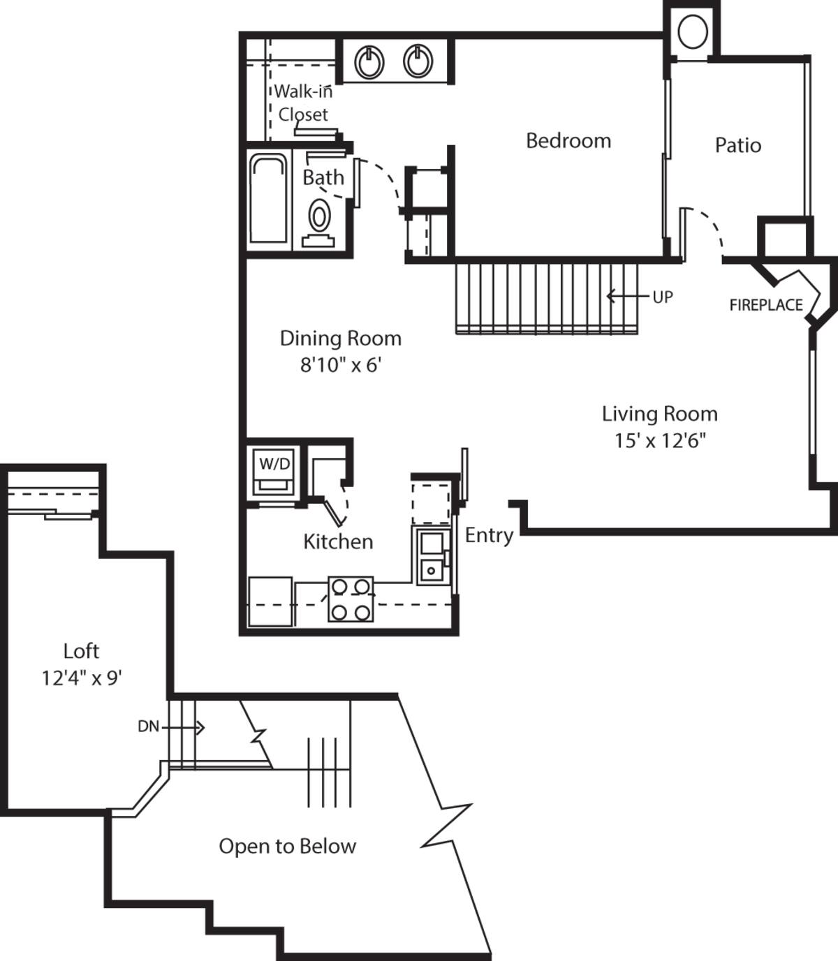 Floorplan diagram for Cortona, showing 1 bedroom