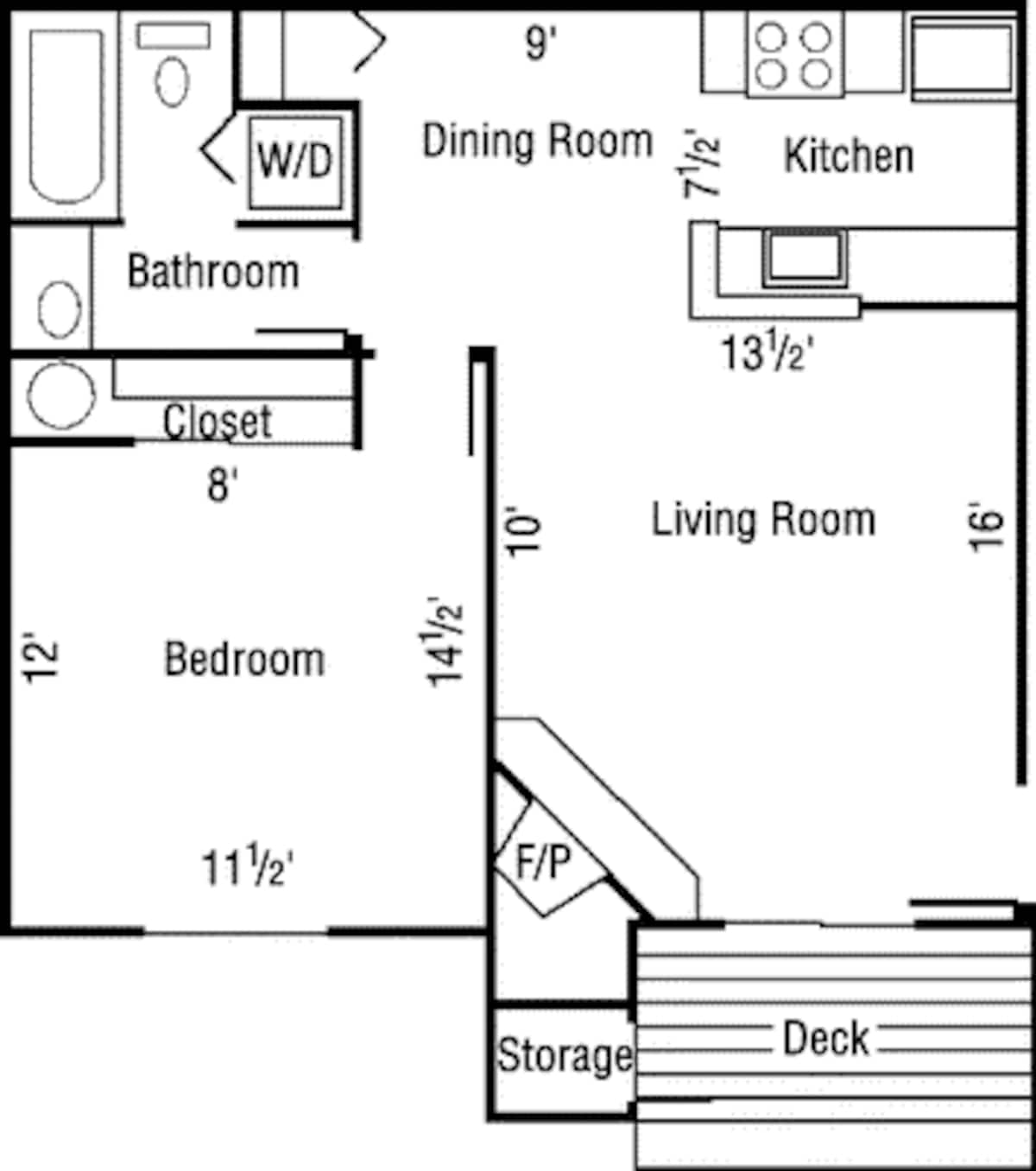 Floorplan diagram for 1 Bedrooms, showing 1 bedroom