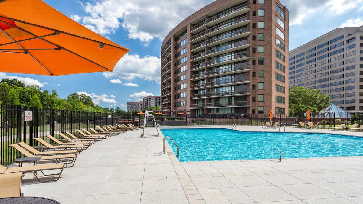 Exterior of Water Park Towers, an Airbnb-friendly apartment in Arlington, VA