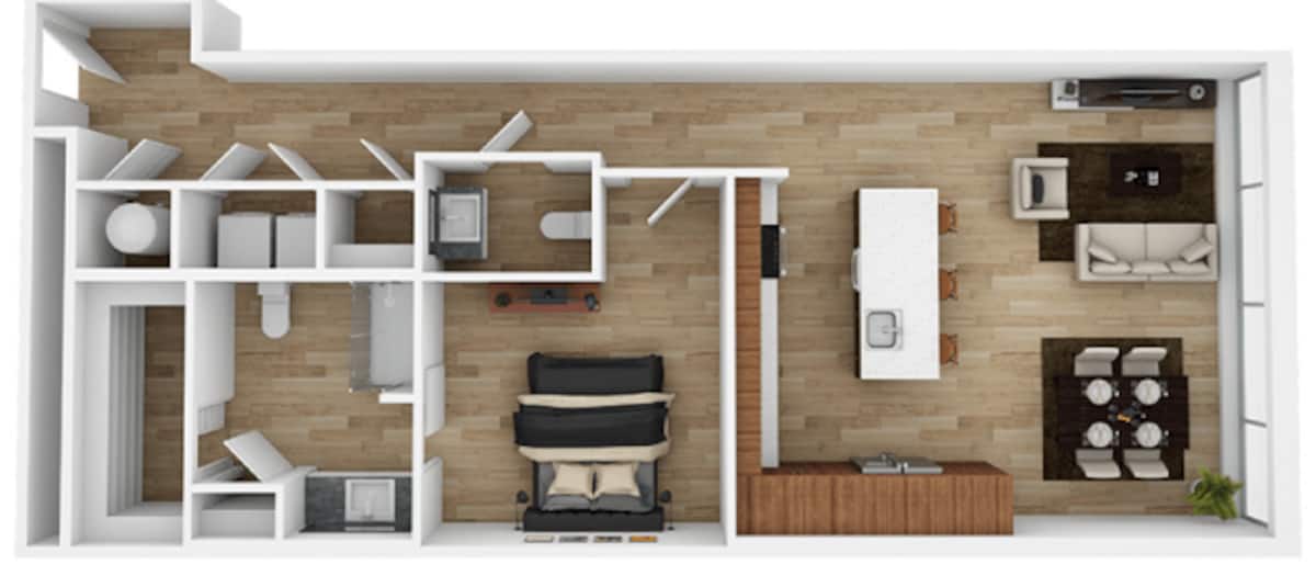 Floorplan diagram for D1A, showing 1 bedroom