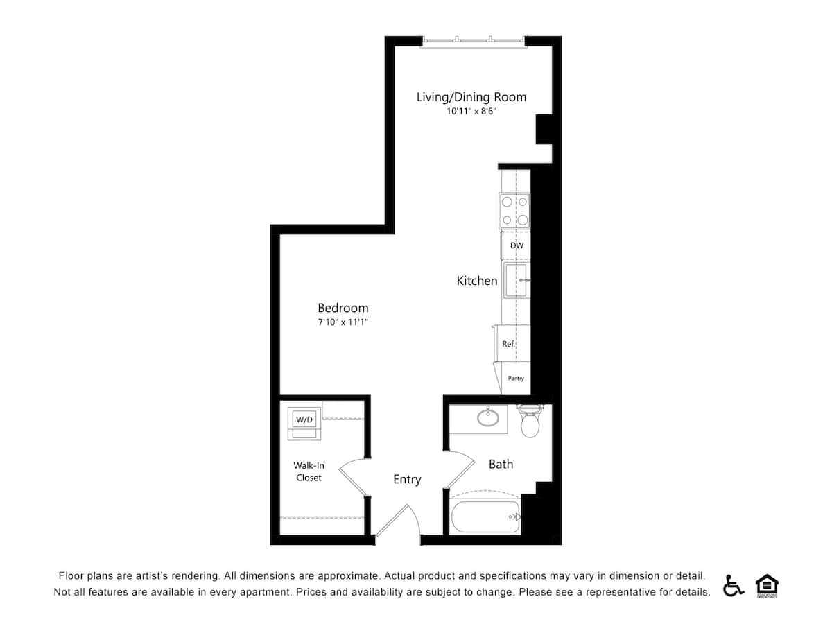 Floorplan diagram for B1.1, showing 1 bedroom