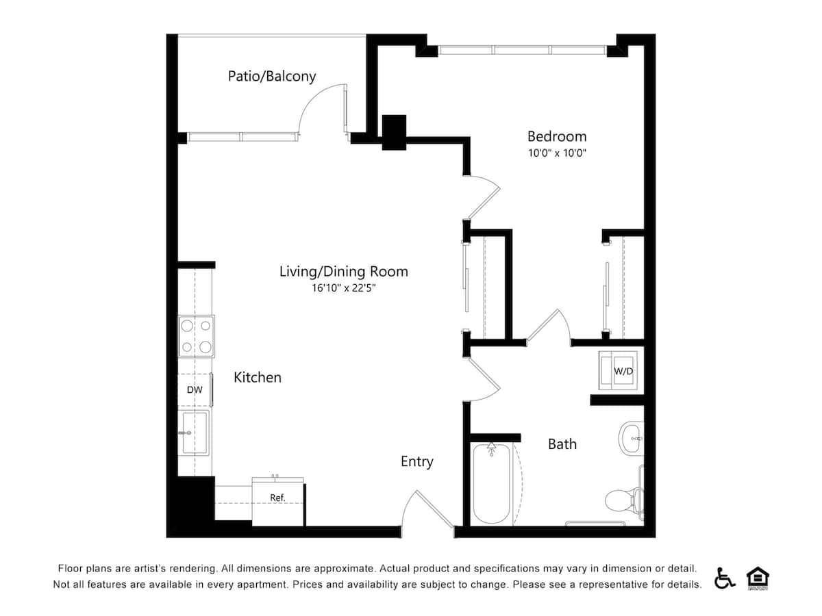 Floorplan diagram for E1, showing 1 bedroom
