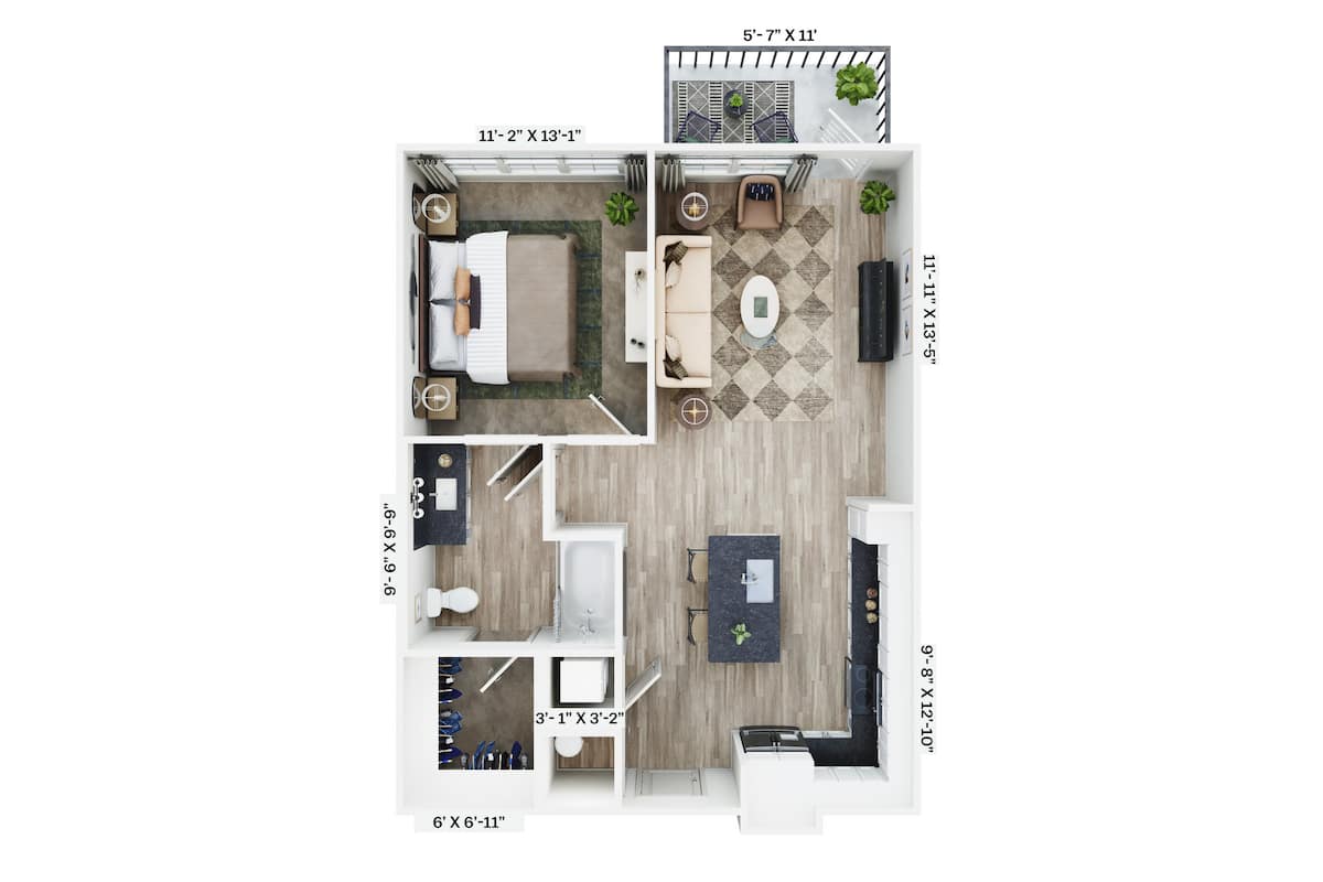 Floorplan diagram for A1, showing 1 bedroom