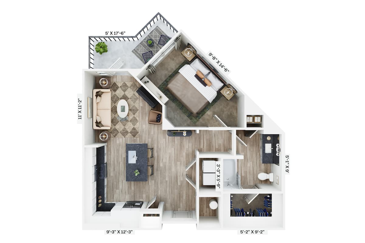 Floorplan diagram for A3, showing 1 bedroom