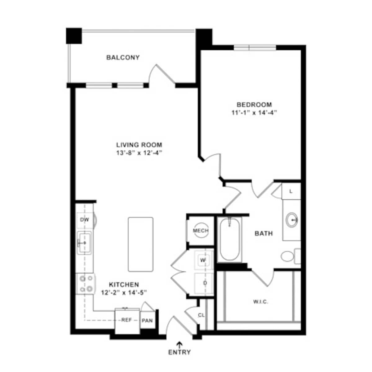 Floorplan diagram for Bonnet, showing 1 bedroom
