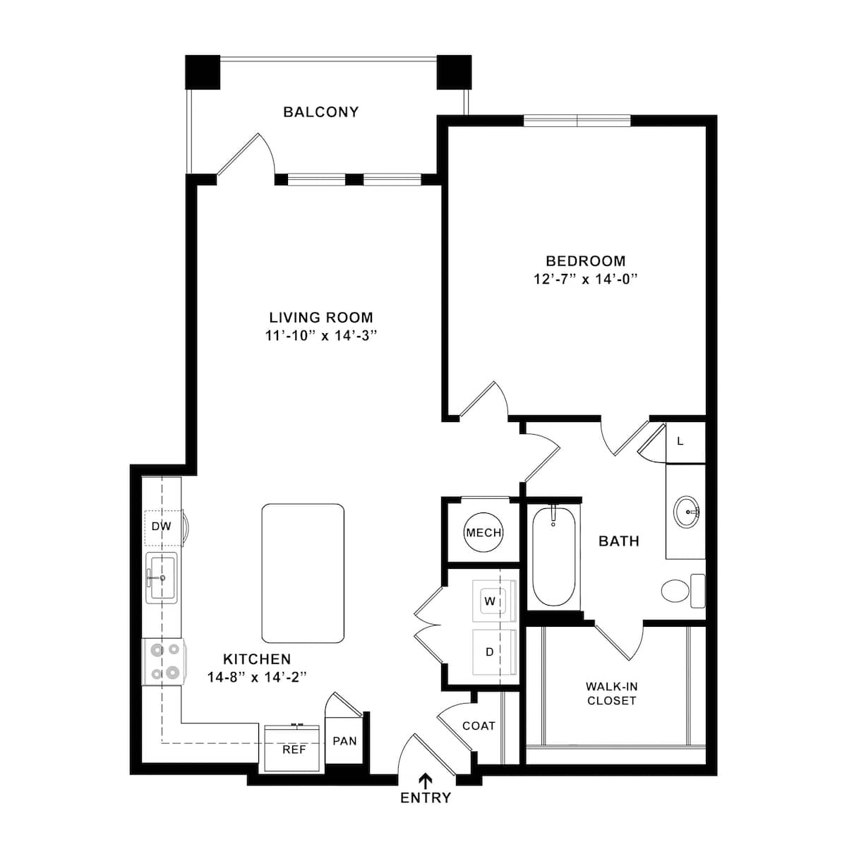 Floorplan diagram for Coquina, showing 1 bedroom
