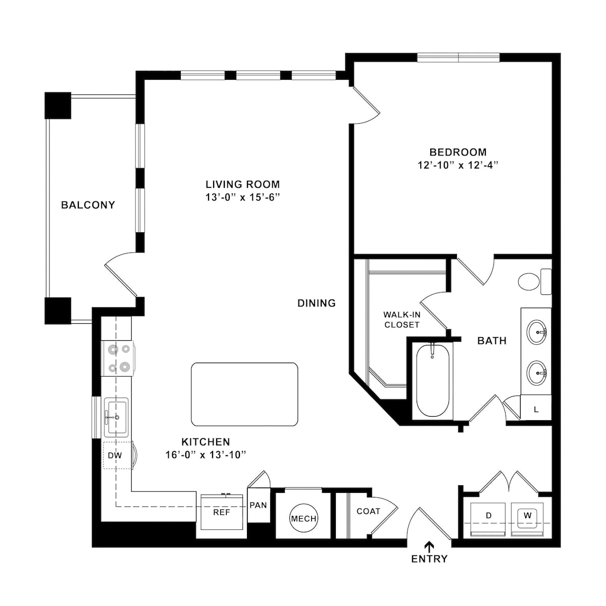 Floorplan diagram for Kings Crown, showing 1 bedroom