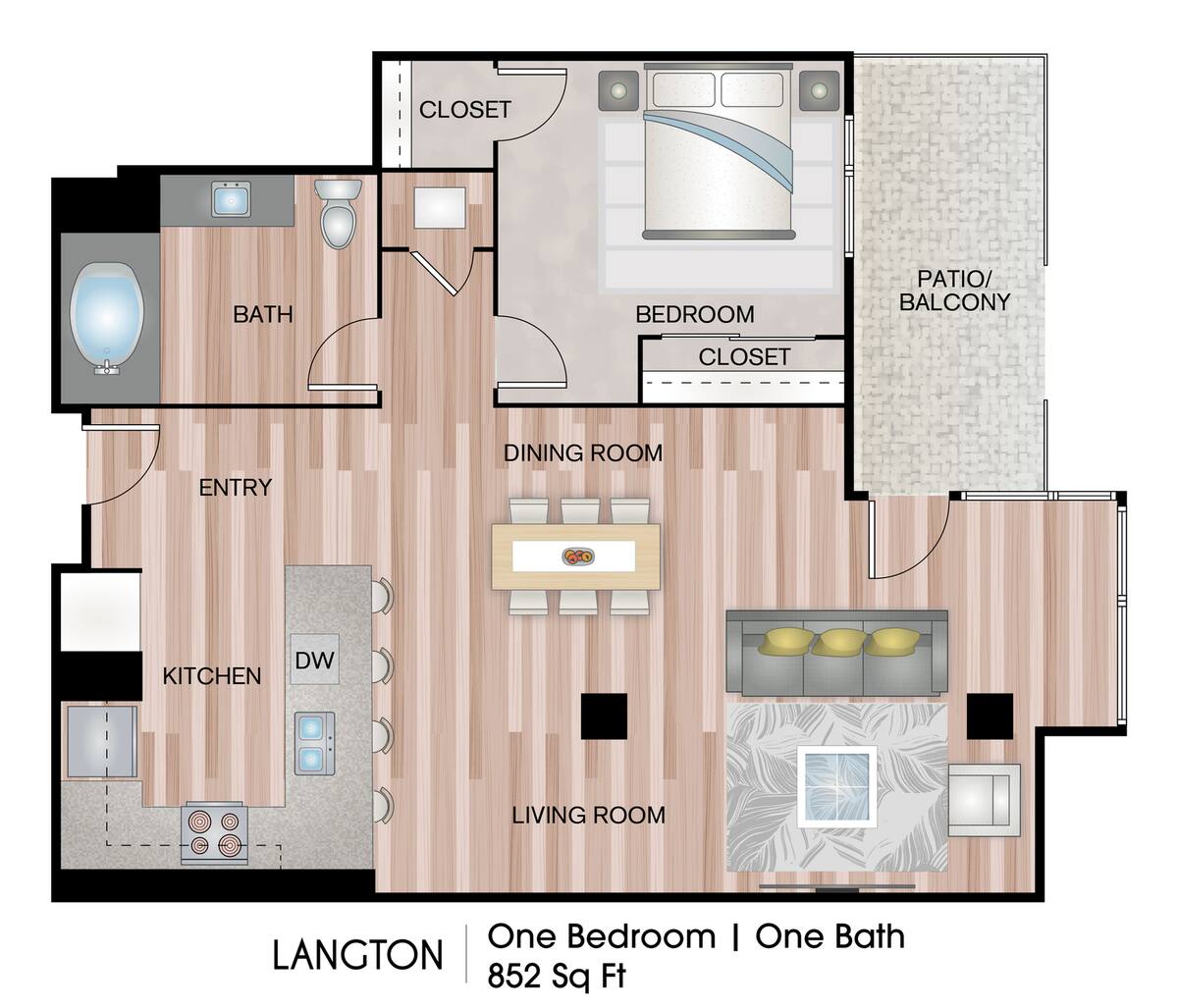 Floorplan diagram for Langton, showing 1 bedroom
