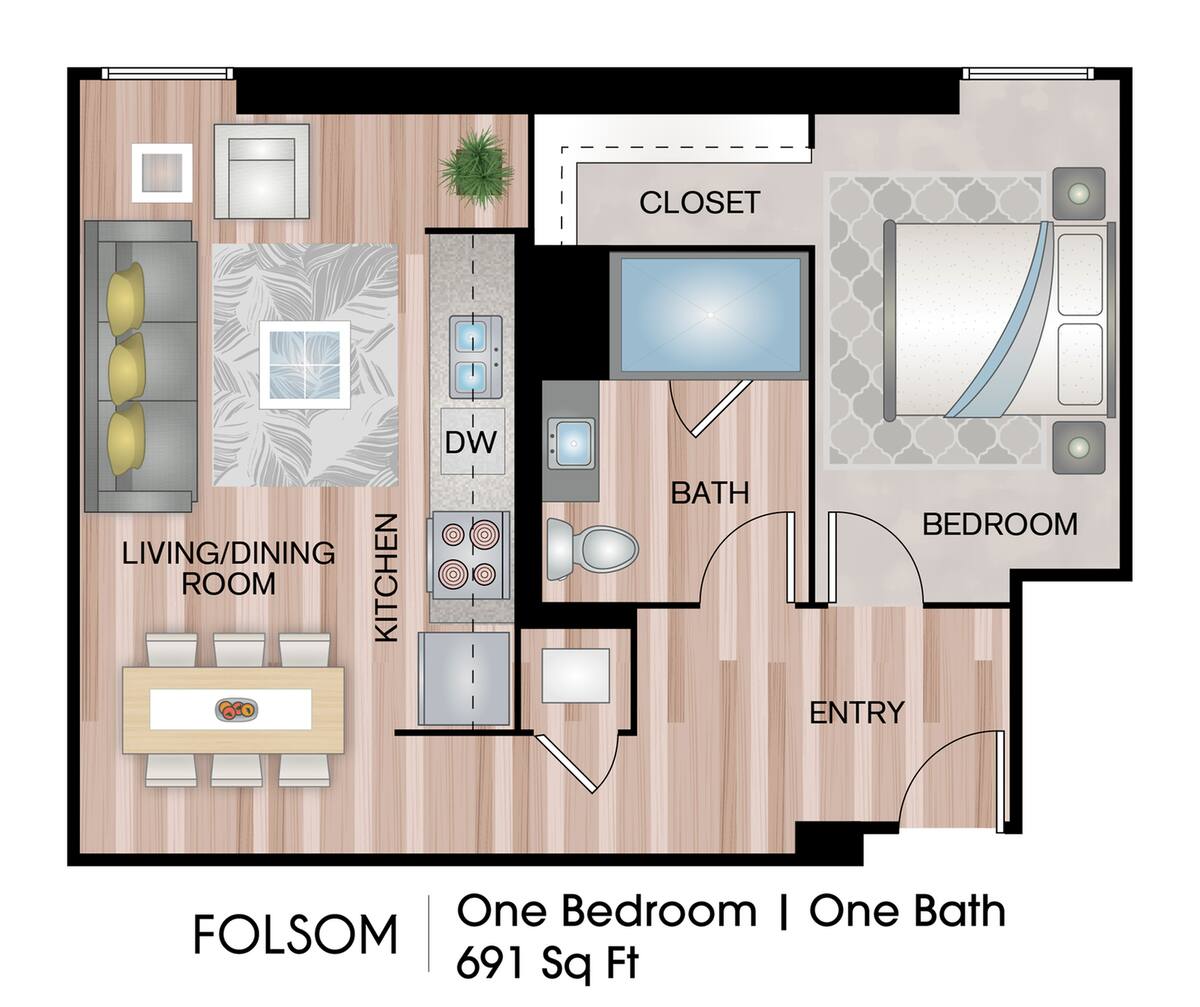 Floorplan diagram for Folsom, showing 1 bedroom