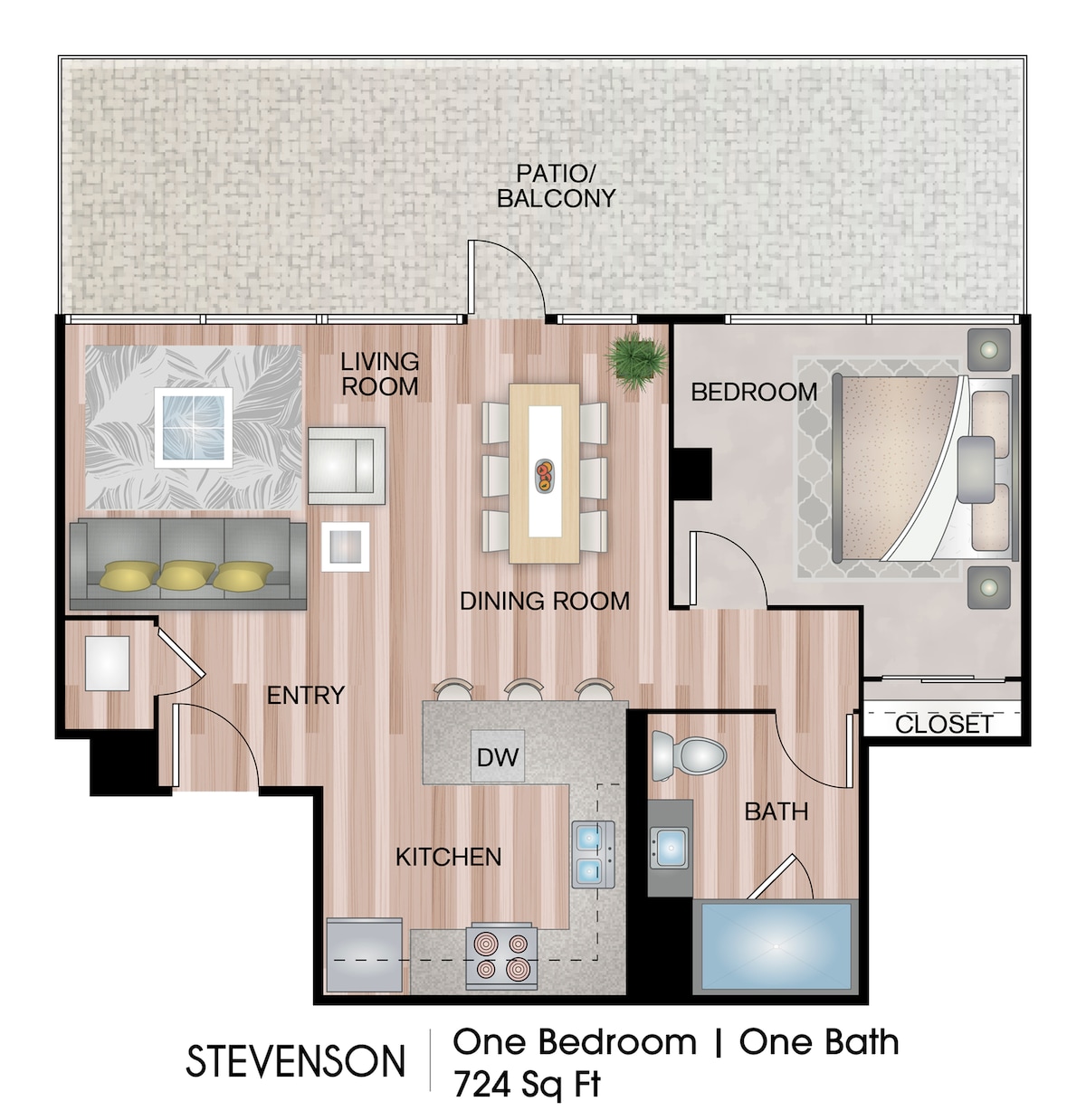 Floorplan diagram for Stevenson, showing 1 bedroom