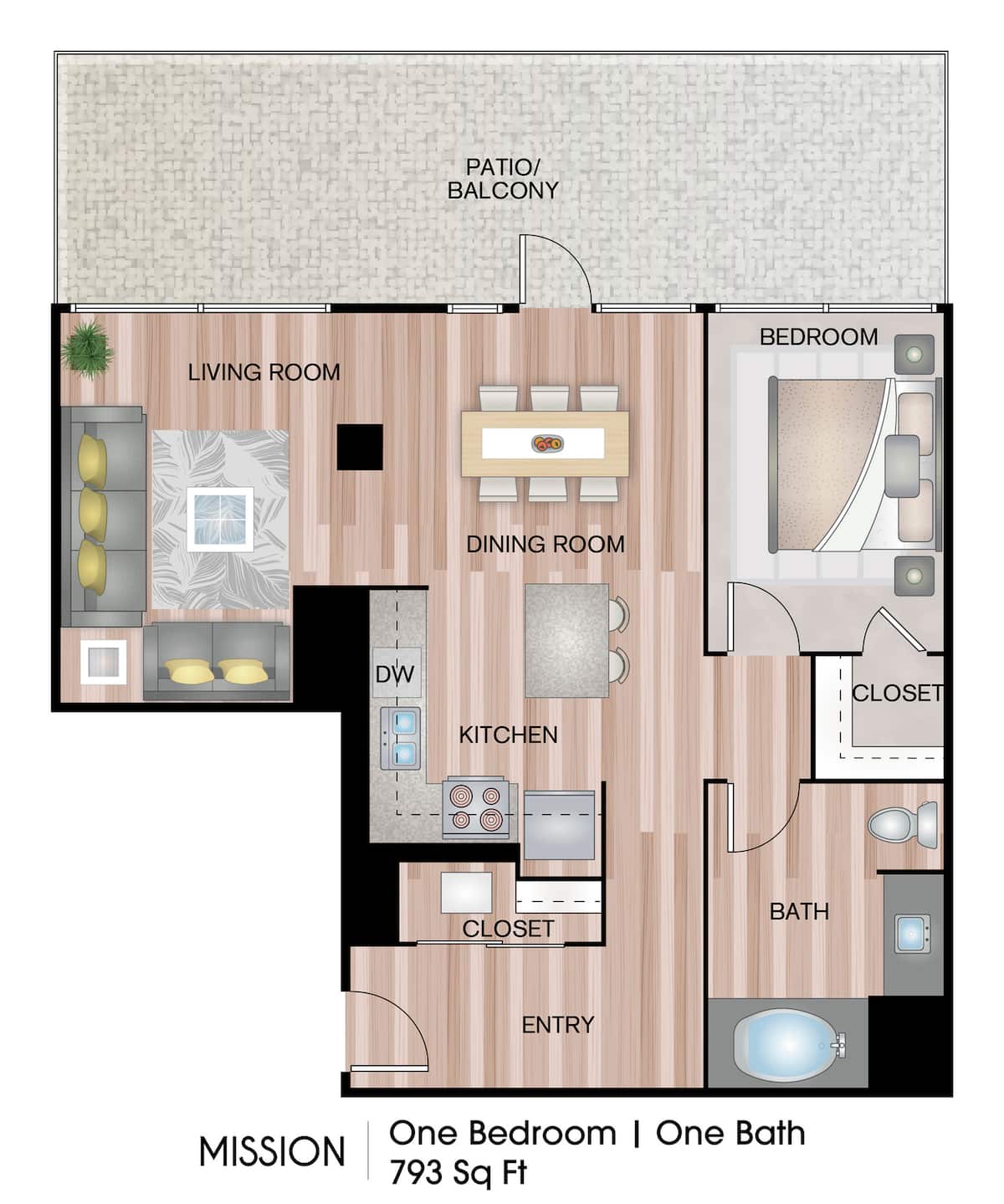 Floorplan diagram for Mission, showing 1 bedroom
