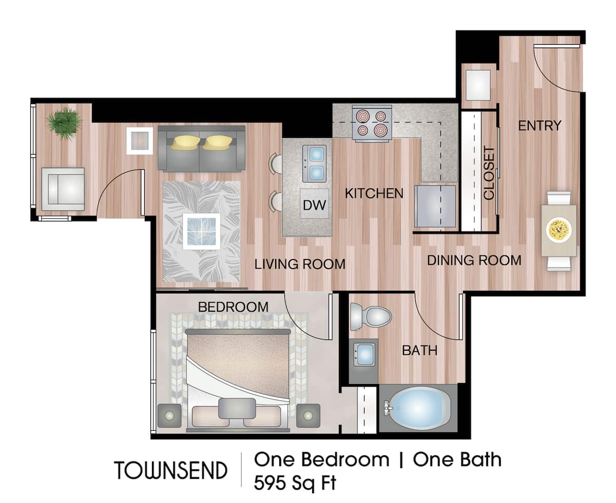Floorplan diagram for Townsend, showing 1 bedroom
