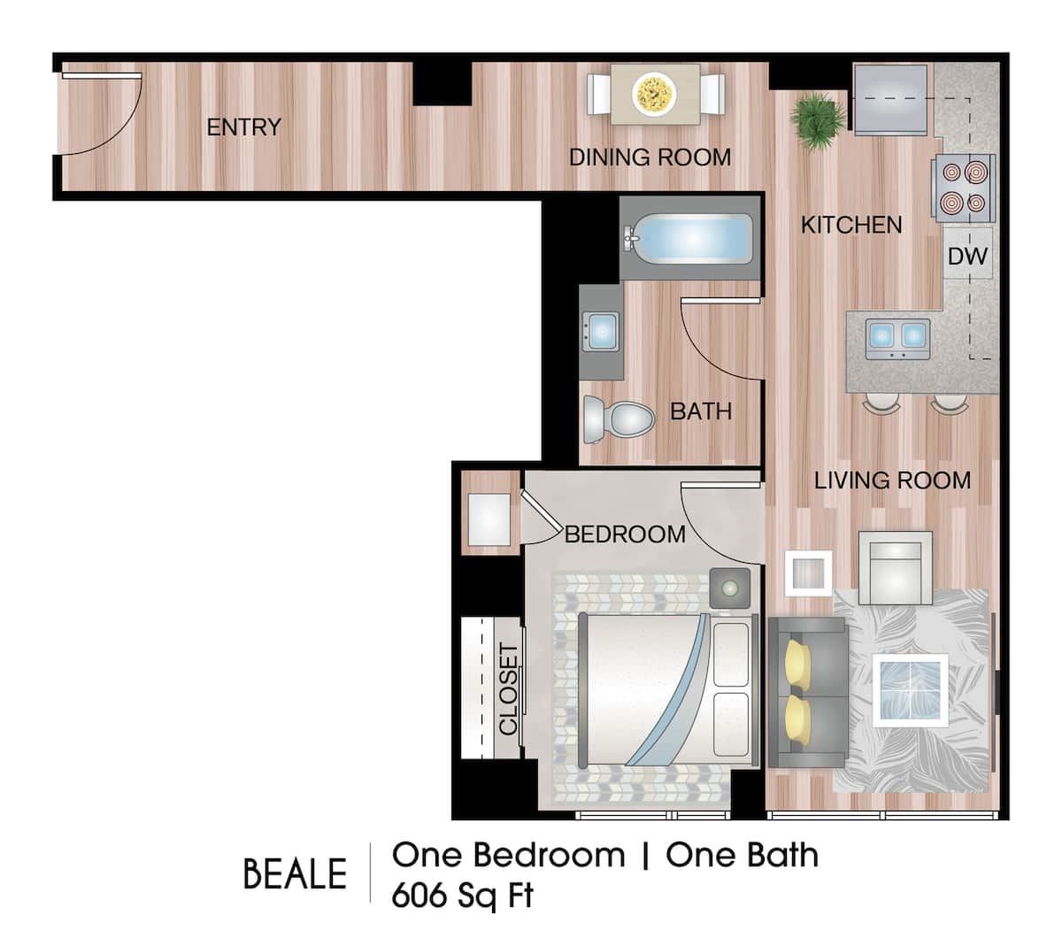 Floorplan diagram for Beale, showing 1 bedroom