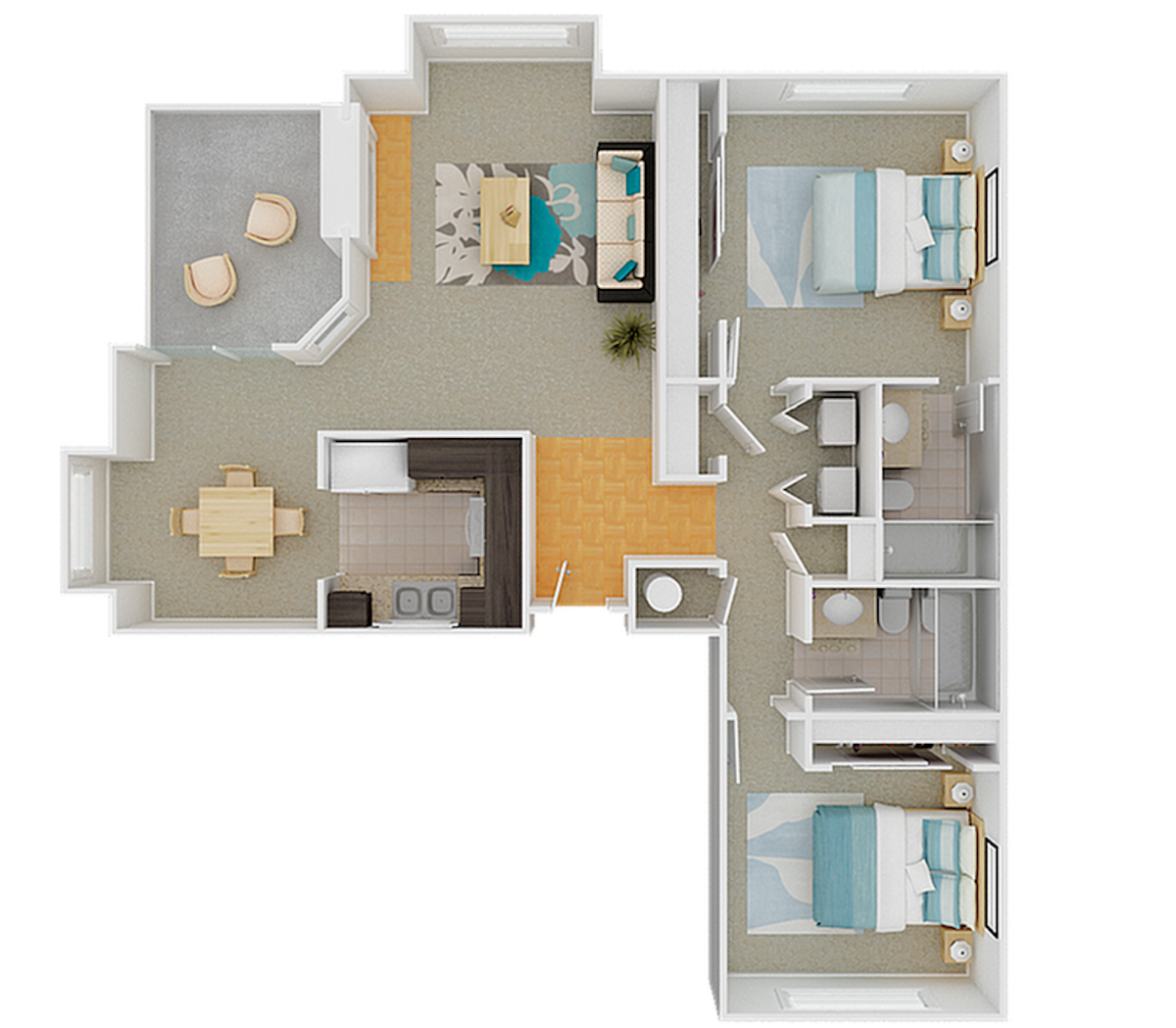 Floorplan diagram for Ponderosa, showing 2 bedroom