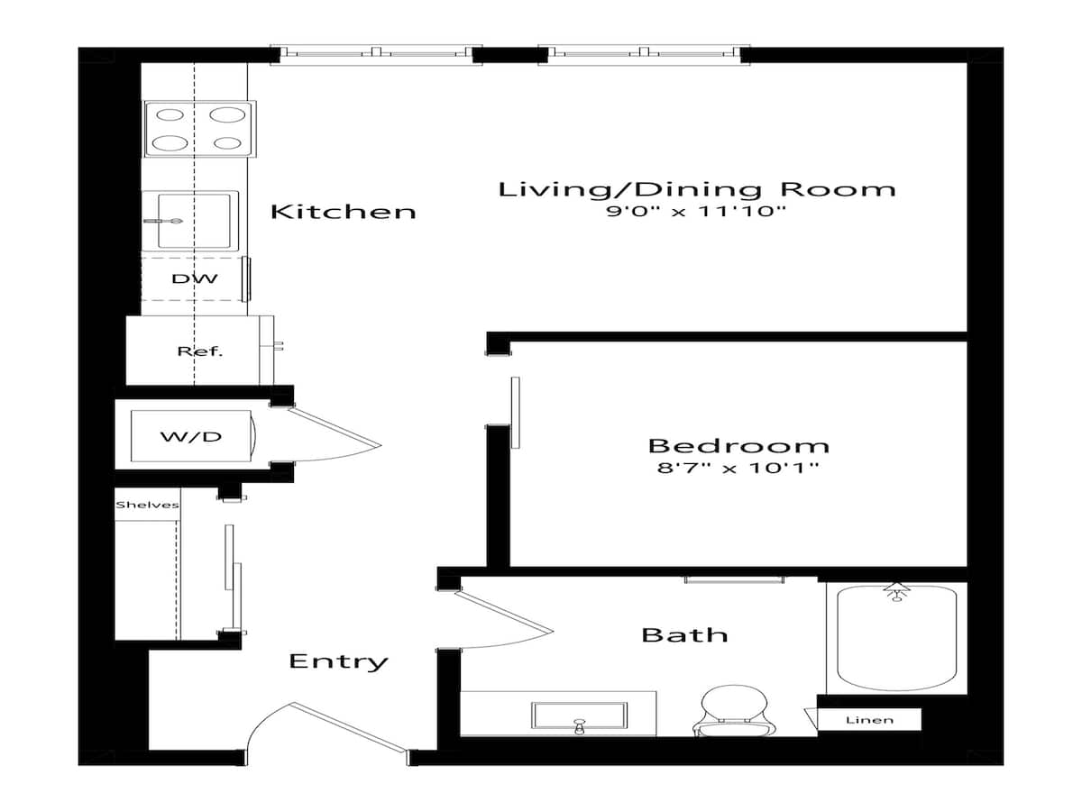 Floorplan diagram for U1, showing 1 bedroom