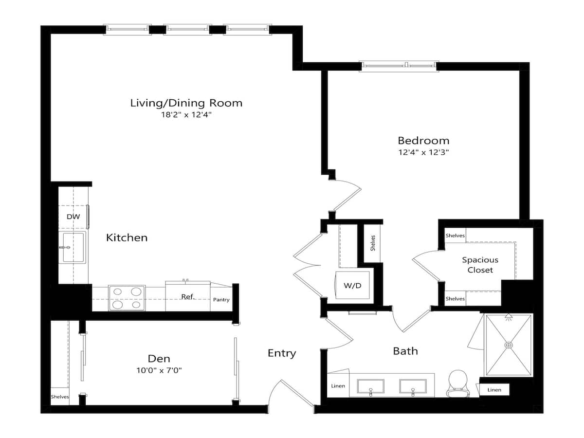 Floorplan diagram for A7-D, showing 1 bedroom