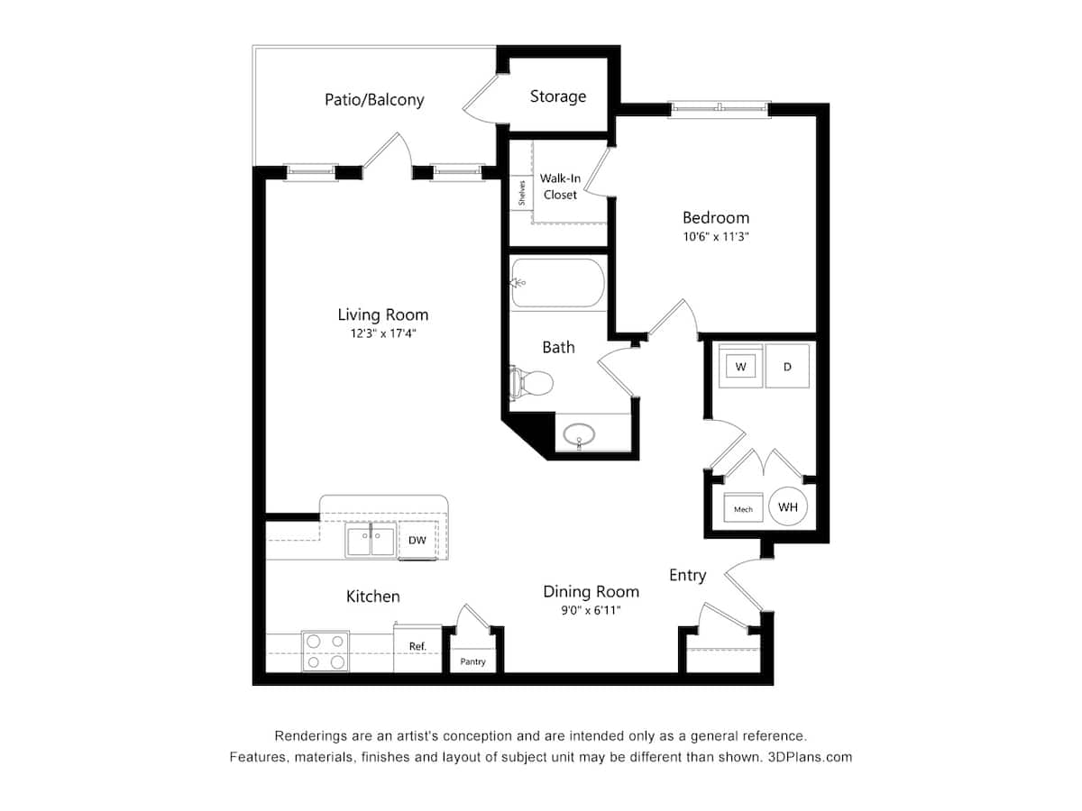 Floorplan diagram for The Indigo, showing 1 bedroom