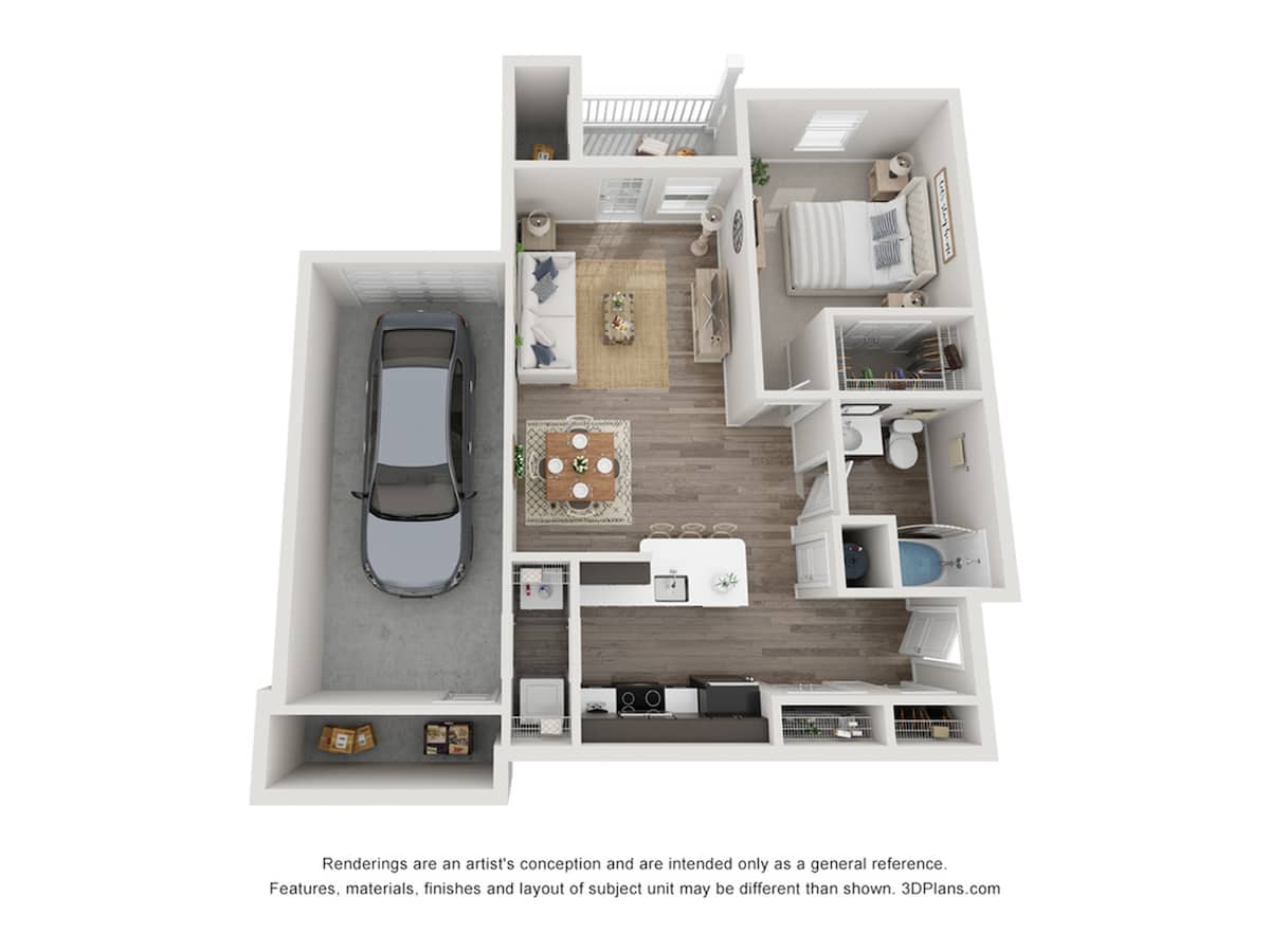 Floorplan diagram for The Hybrid w/ Garage | Renovated, showing 1 bedroom