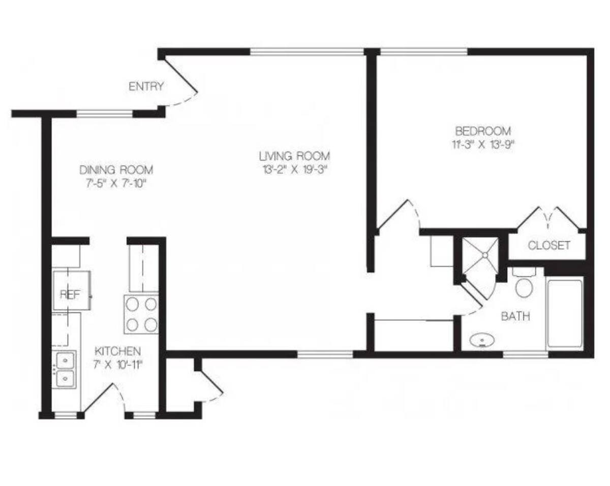 Floorplan diagram for The Primrose Renovated (Garden), showing 1 bedroom