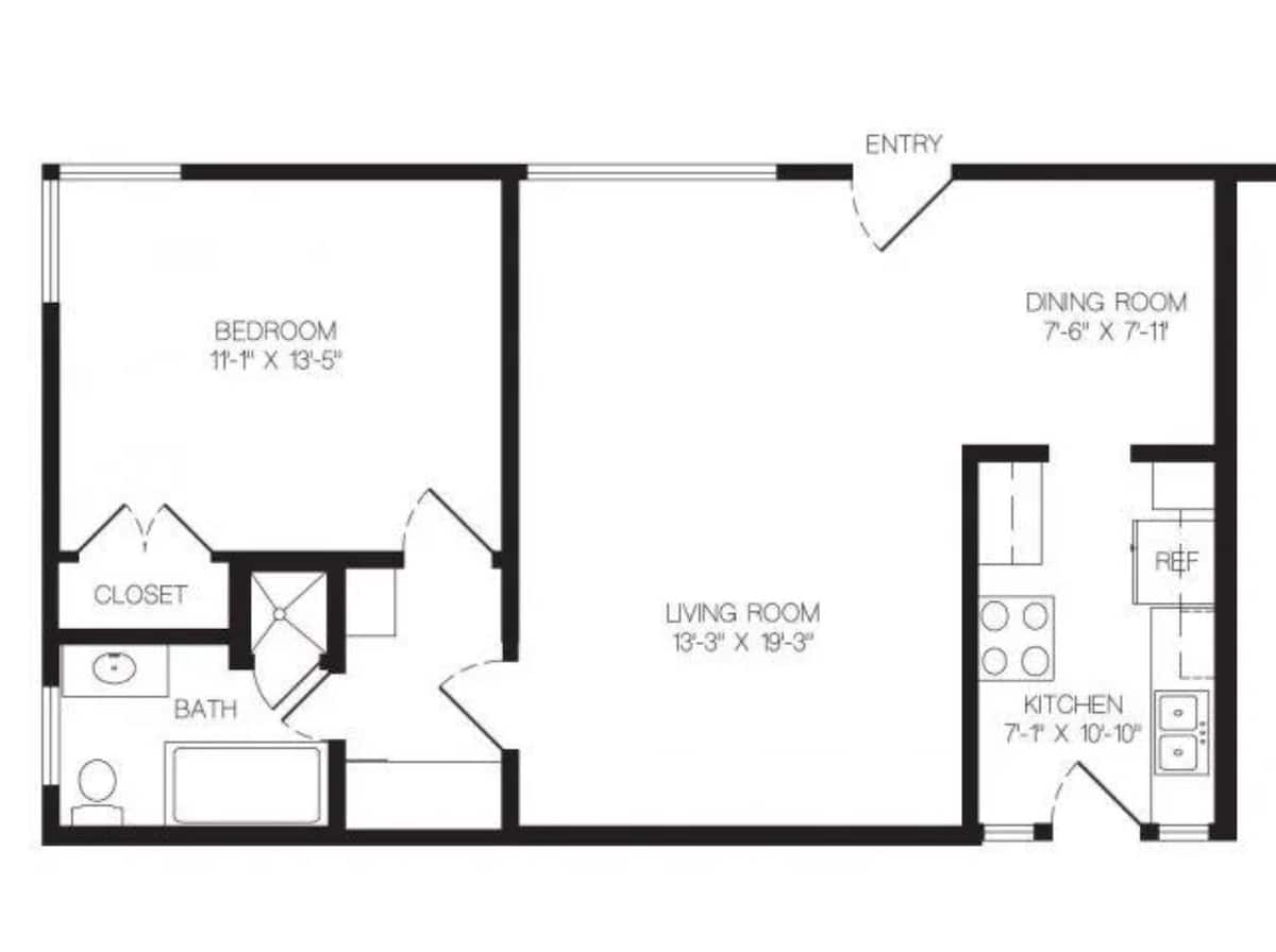 Floorplan diagram for The Violet Renovated (Garden), showing 1 bedroom