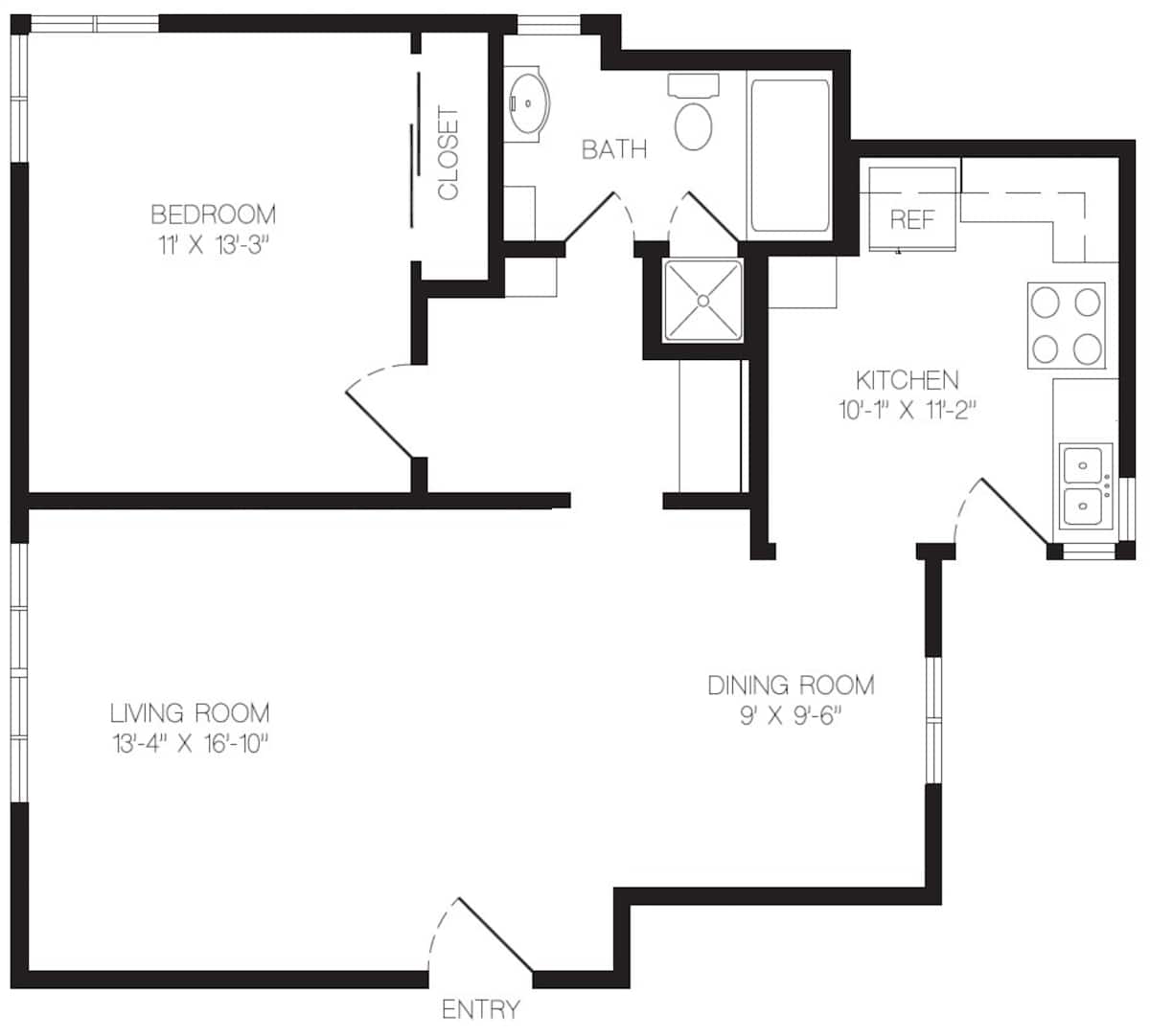 Floorplan diagram for The Begonia (Garden), showing 1 bedroom