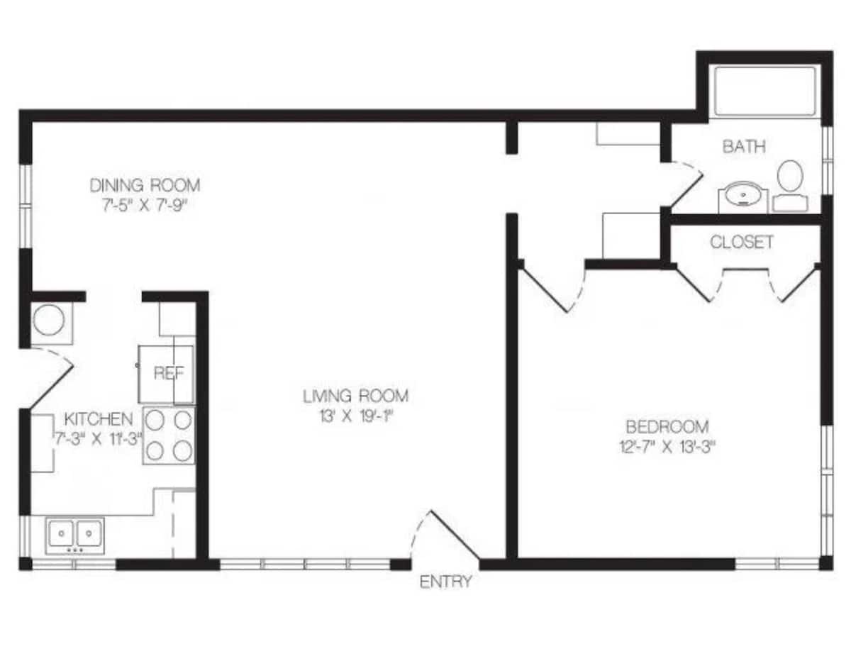 Floorplan diagram for The Portea (Garden), showing 1 bedroom