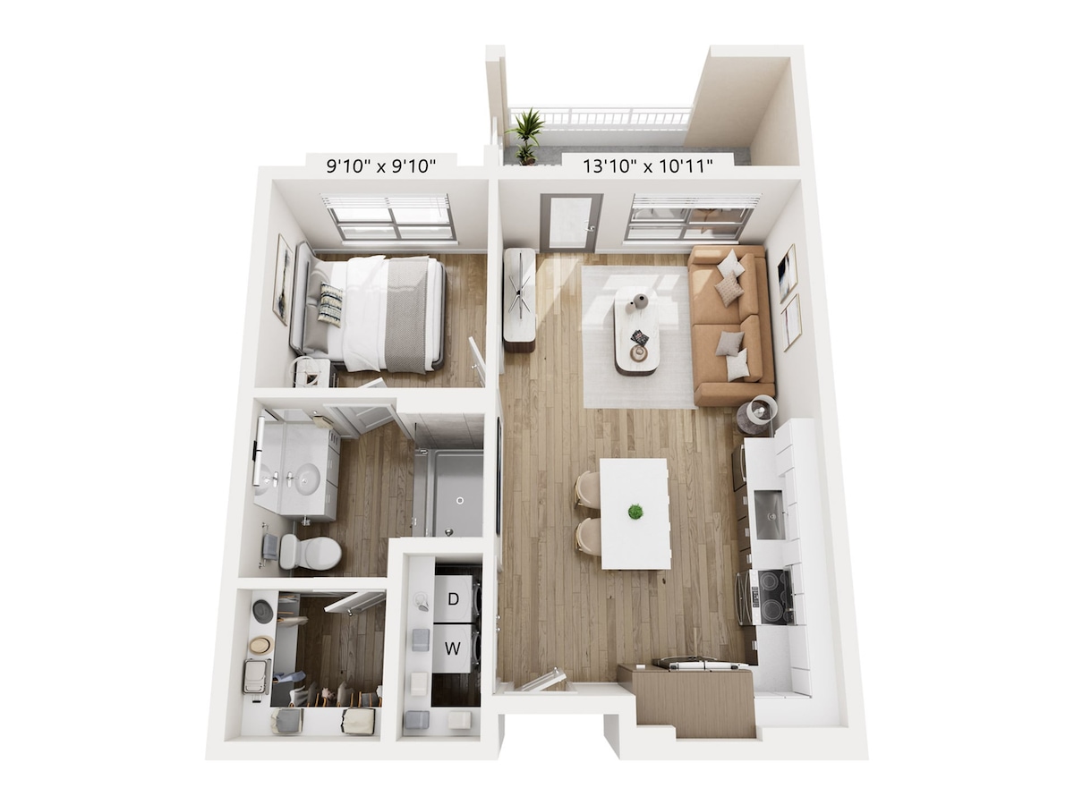 Grundrissdiagramm für A1 zeigt 1 Schlafzimmer
