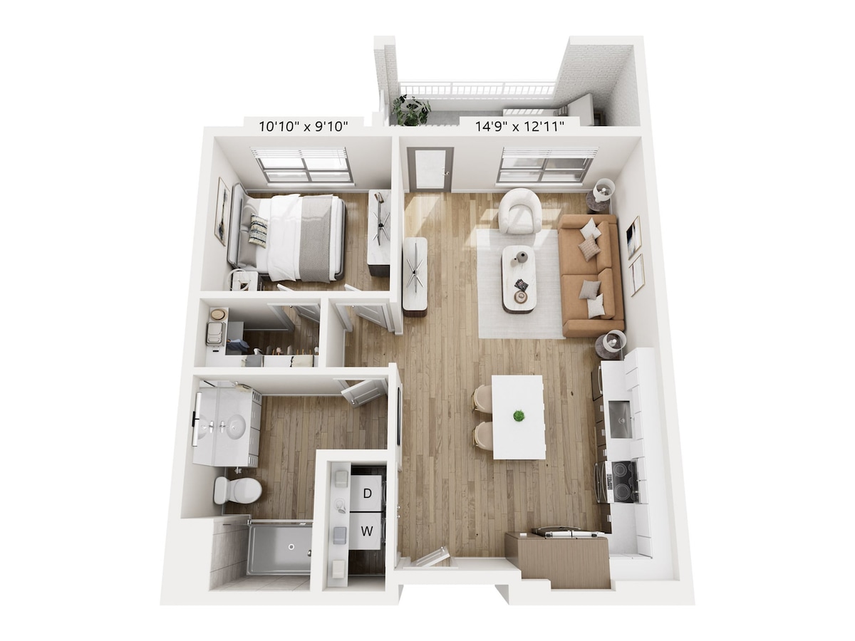 Grundrissdiagramm für A2 zeigt 1 Schlafzimmer