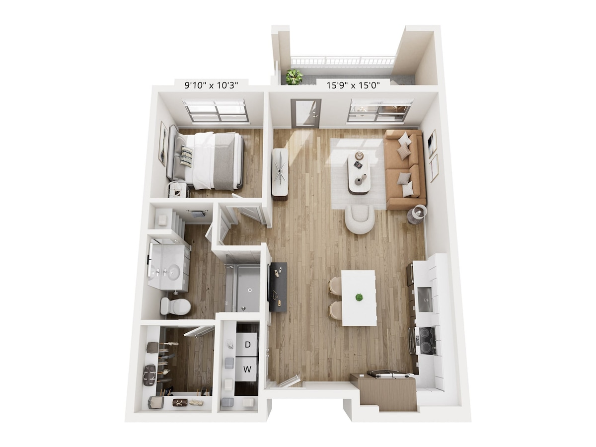 Grundrissdiagramm für A3 zeigt 1 Schlafzimmer