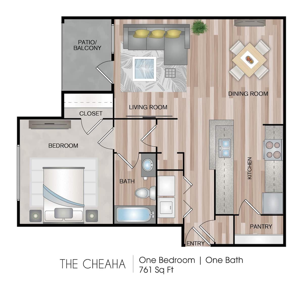 Floorplan diagram for The Cheaha, showing 1 bedroom