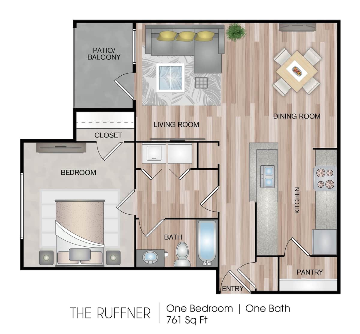 Floorplan diagram for The Ruffner, showing 1 bedroom