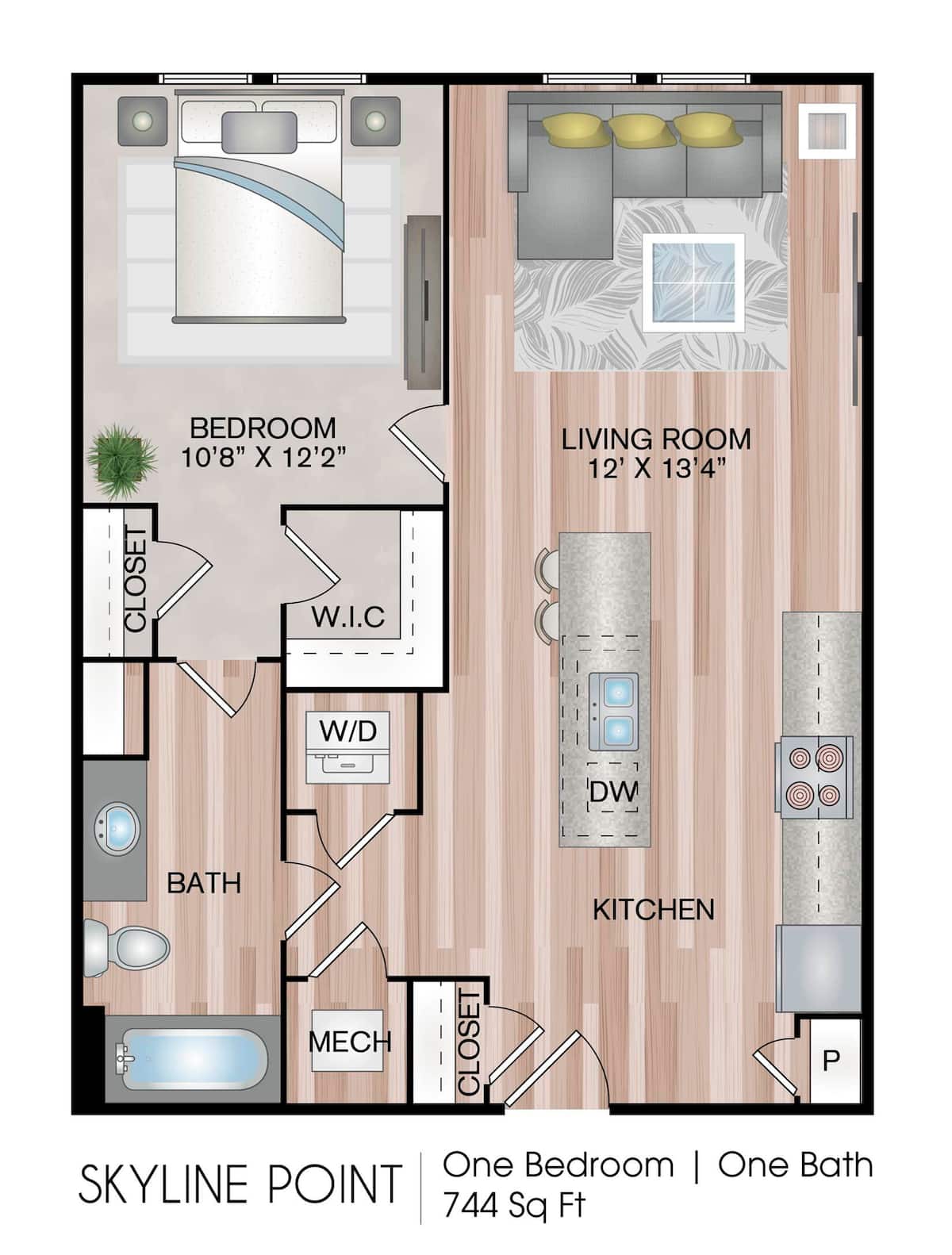 Floorplan diagram for Skyline Point, showing 1 bedroom