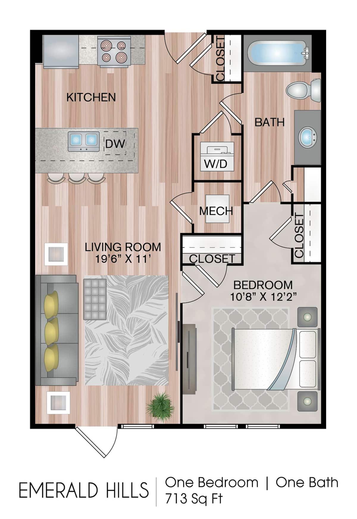 Floorplan diagram for Emerald Hills, showing 1 bedroom