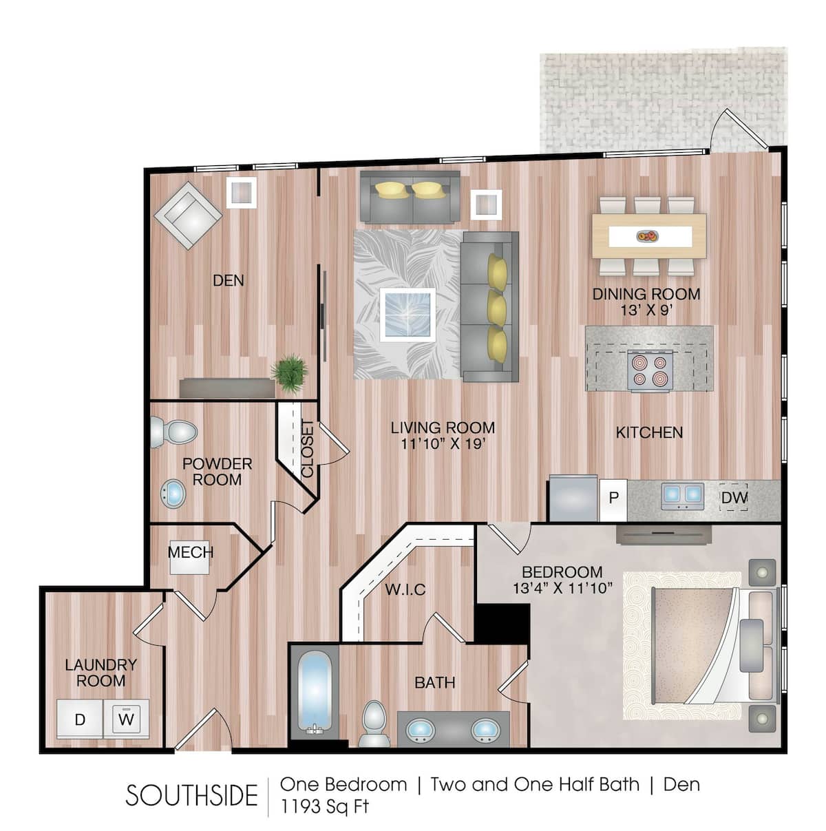 Floorplan diagram for Southside, showing 1 bedroom