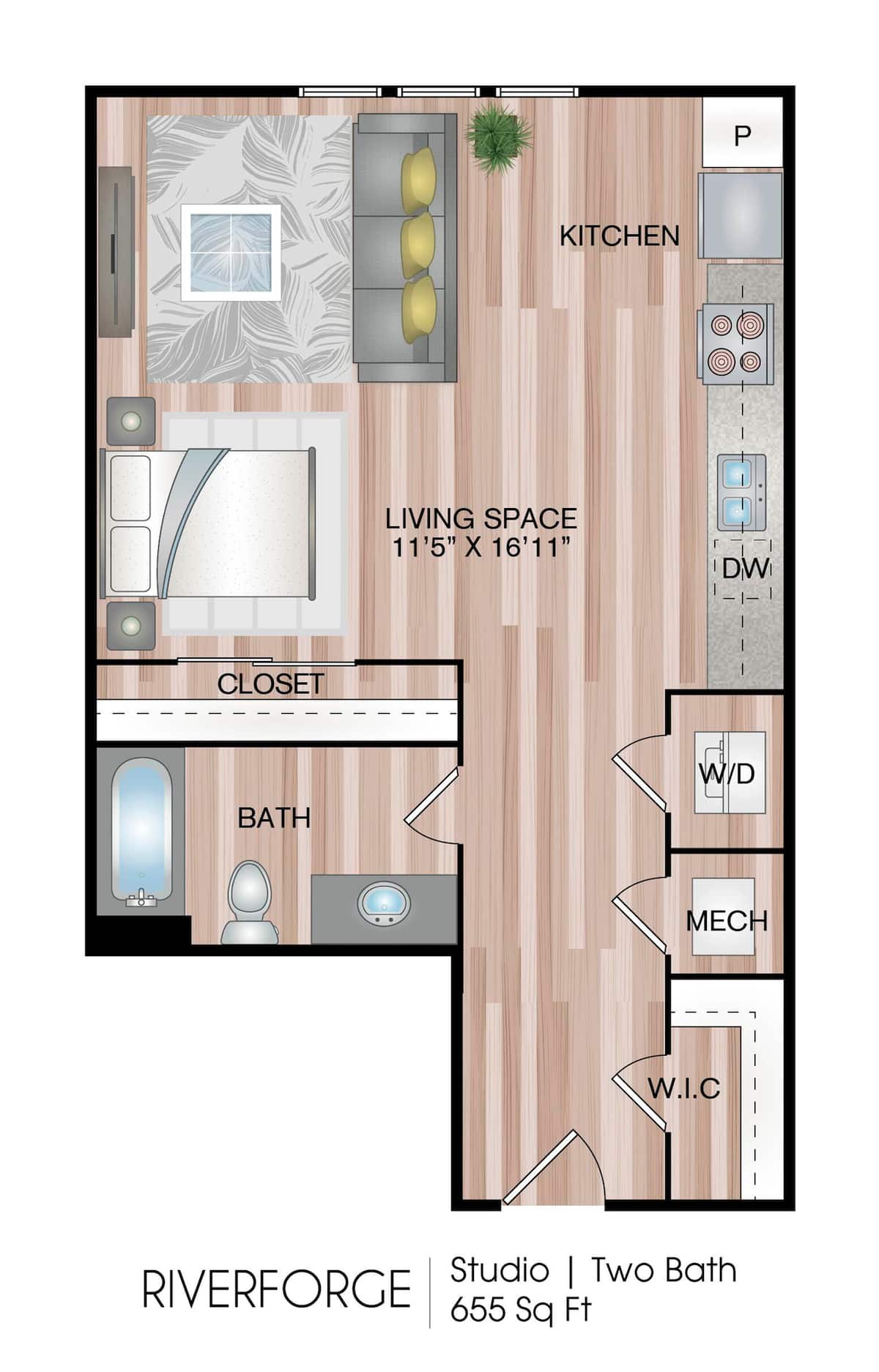 Floorplan diagram for Riverforge, showing Studio