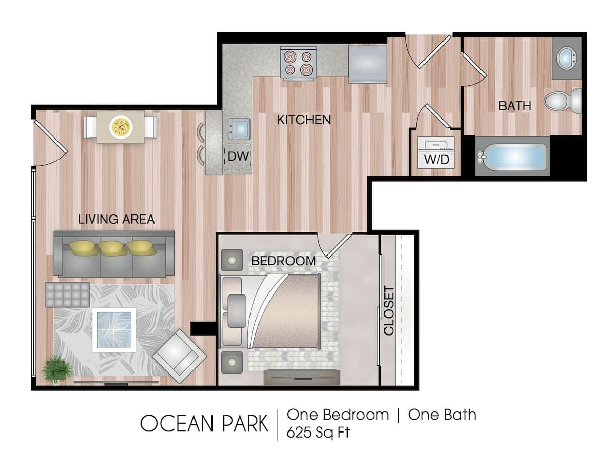 Floorplan diagram for Ocean Park, showing 1 bedroom