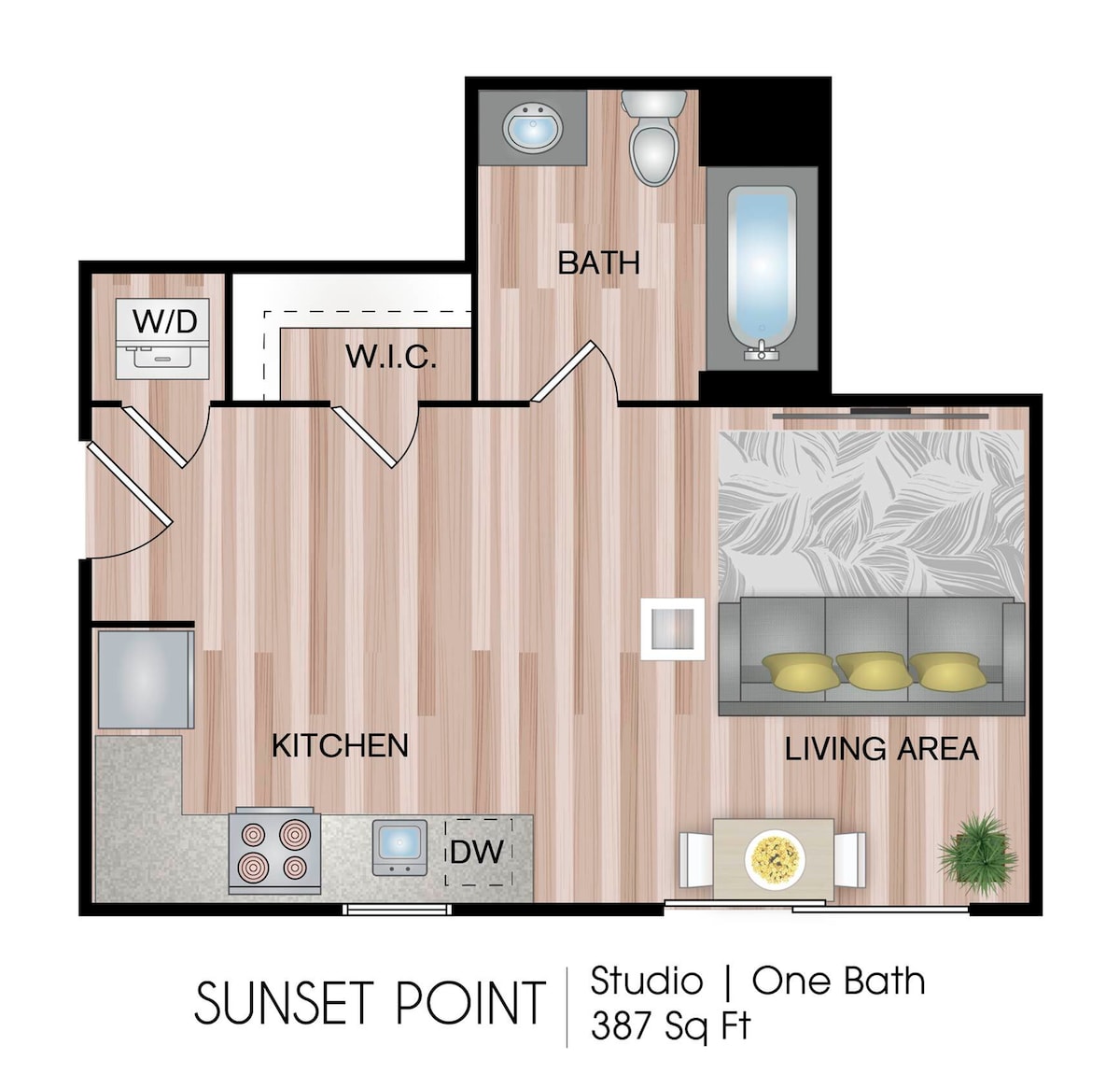 Sunset Point üçün mərtəbə planı diaqramı, Studiya göstərilir