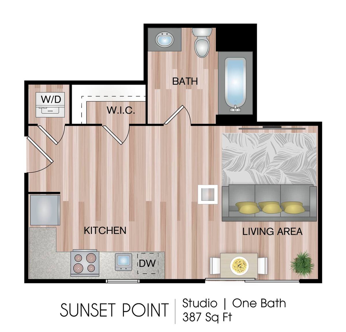 Floorplan diagram for Sunset Point, showing Studio