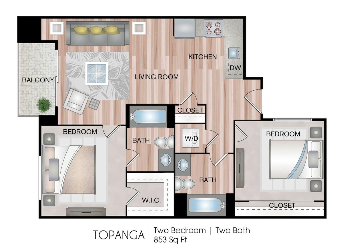 Floorplan diagram for Topanga, showing 2 bedroom