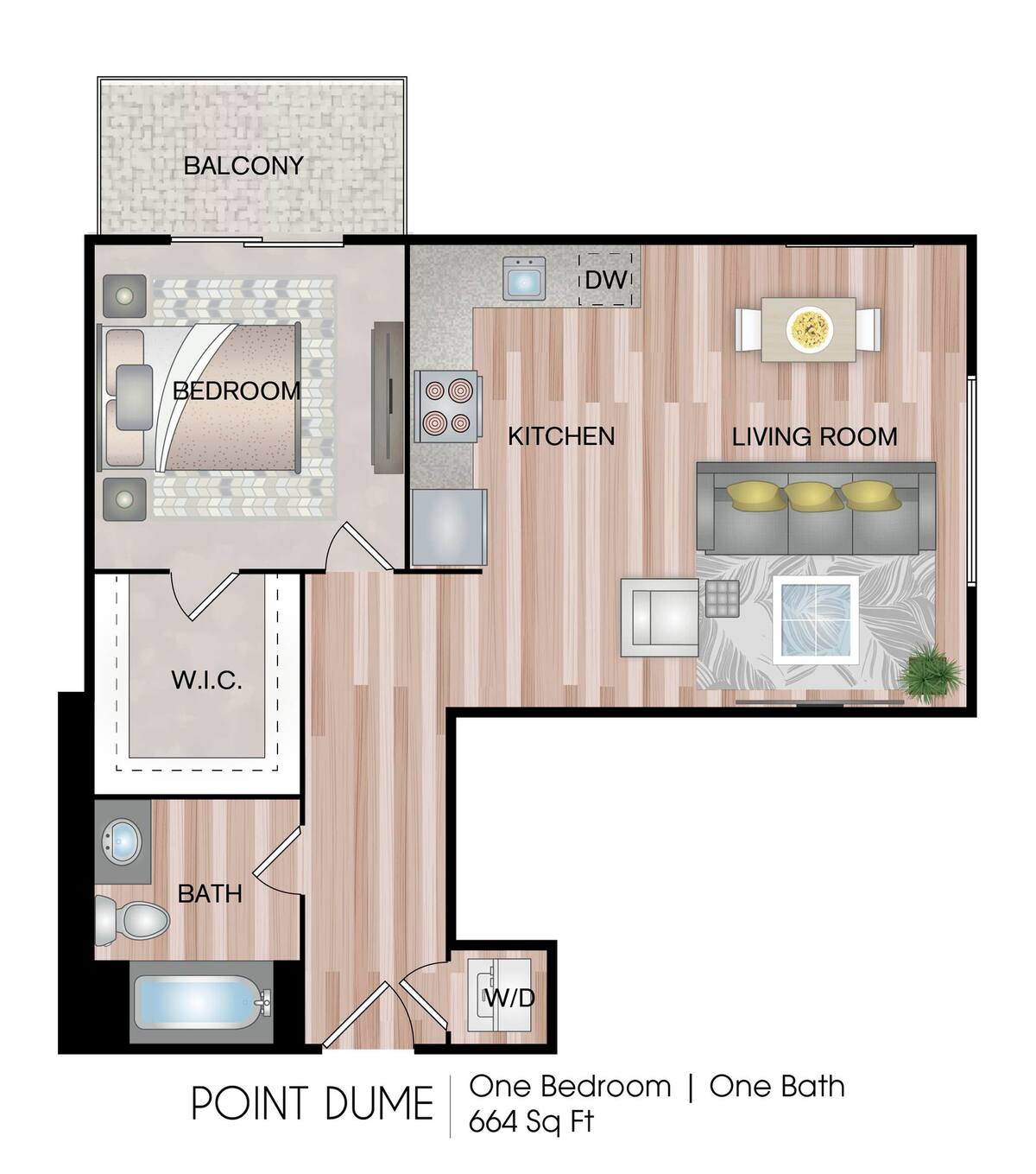 Floorplan diagram for Point Dume, showing 1 bedroom